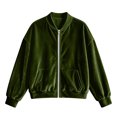 thumbnail image 6 of Xdegoge Womens Bomber Jackets Velour Long Sleeve Full Zip Up Vintage Casual Fall Winter Soft Y2K Trendy Outerwear with Pockets, 6 of 9