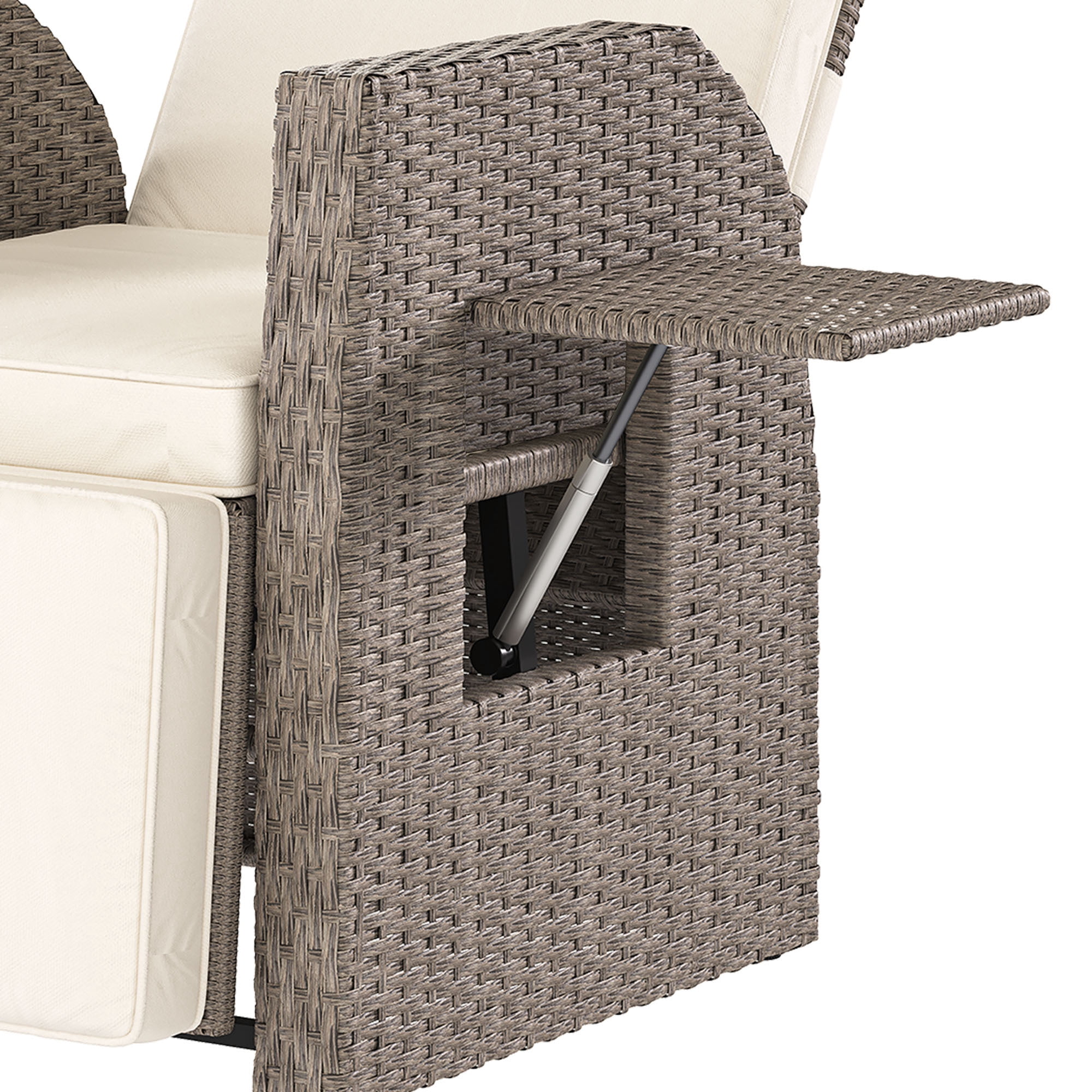 Uforic Beige Adjustable Outdoor Lounge Chair, Wicker Patio Recliner with Adjustable Angles, Side Flip Table and Thick Soft Cushion, Perfect for Deck, Backyard, Poolside and Outdoor Relaxation