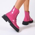 thumbnail image 4 of EKVAHL Women's Lace‑Up Platform Ankle Booties, Side Zipper Faux Leather Boots, Lug Sole Fashion Boots For Winter Street Outing Pink, 4 of 5