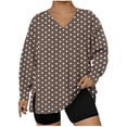 thumbnail image 2 of Yxbdin Plus Size Women Shirts Fashion Graphic Side Slit Shirt Comfy Long Sleeve V Neck Blouses Loose Fit Vacation Casual Tops Khaki XXXL, 2 of 5