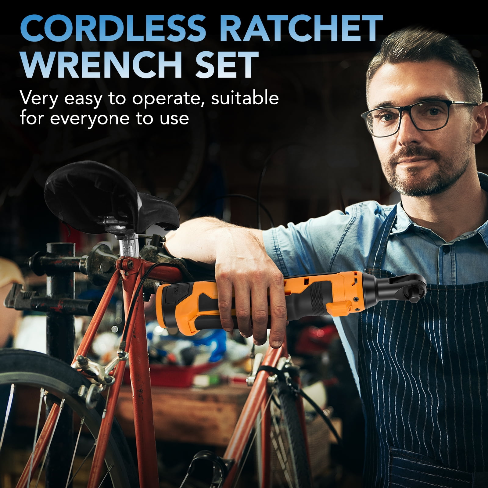 Filluck 3/8" Cordless Ratchet Wrench, 41 ft-lbs (55 Nm) Torque, 20V Power Tool Kit with 2 Batteries, LED Light, 13-Piece Set for Mechanics & Car Repairs