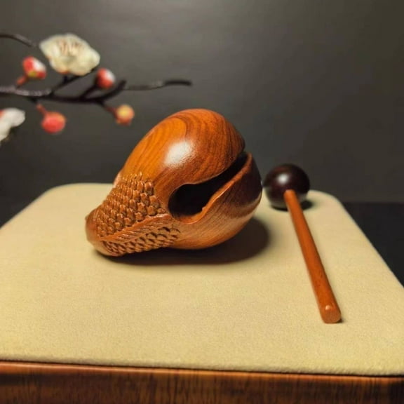 Wood Carved Wooden Fish Chanting Tool Solid Wood Buddhist Drum for Prayer Sutra Recitation Temple Instrument