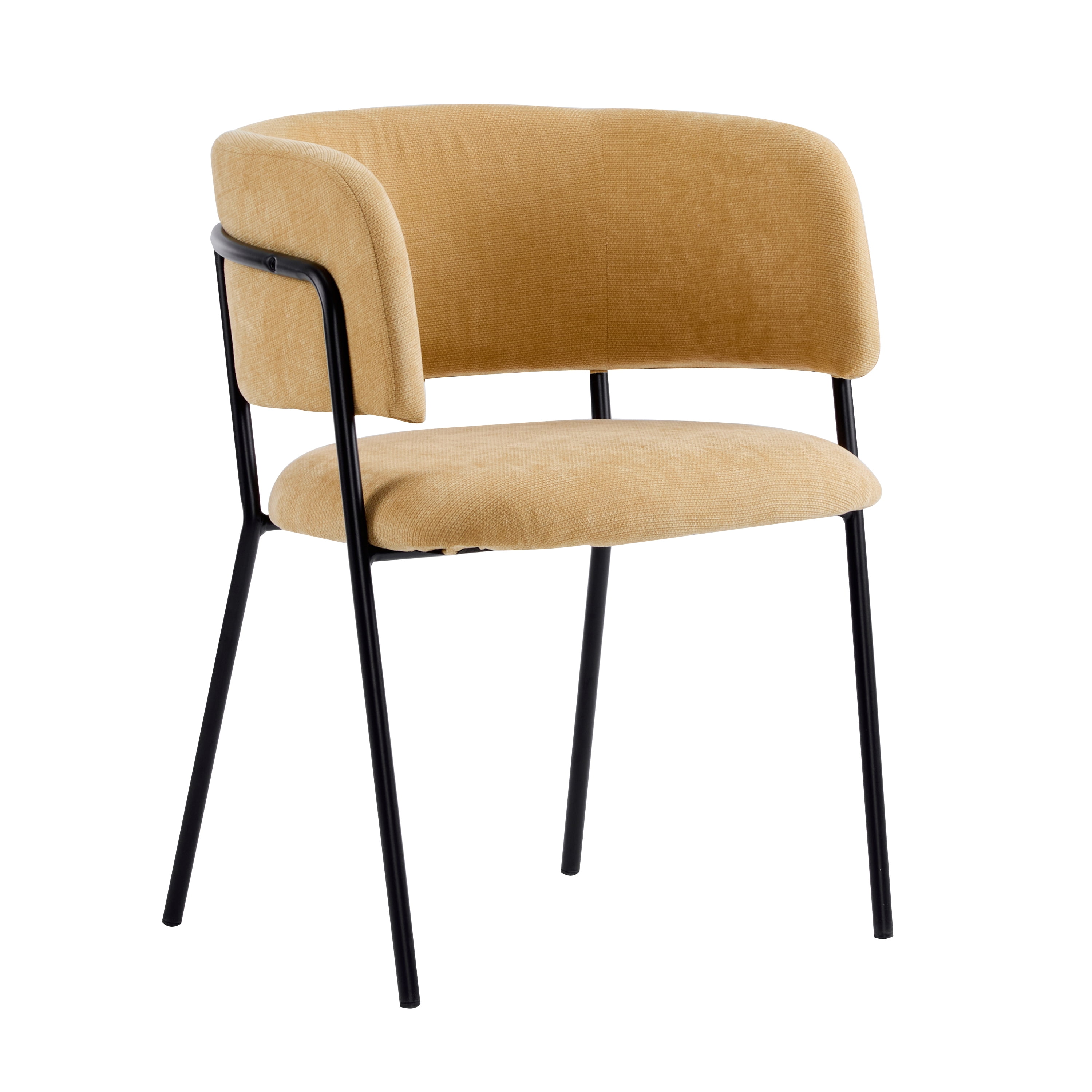 EUROCO Upholstered Dining Chairs Set of 2, Mid Century Modern Minimalist Accent Chair with Arms & Metal Legs for Kitchen Living Room,Yellow