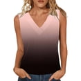 thumbnail image 1 of Mujeres sin mangas Tops de verano gradiente color fuera de posición impresión V-cuello blusa casual Mujeres V-cuello de verano Tops, 1 of 8