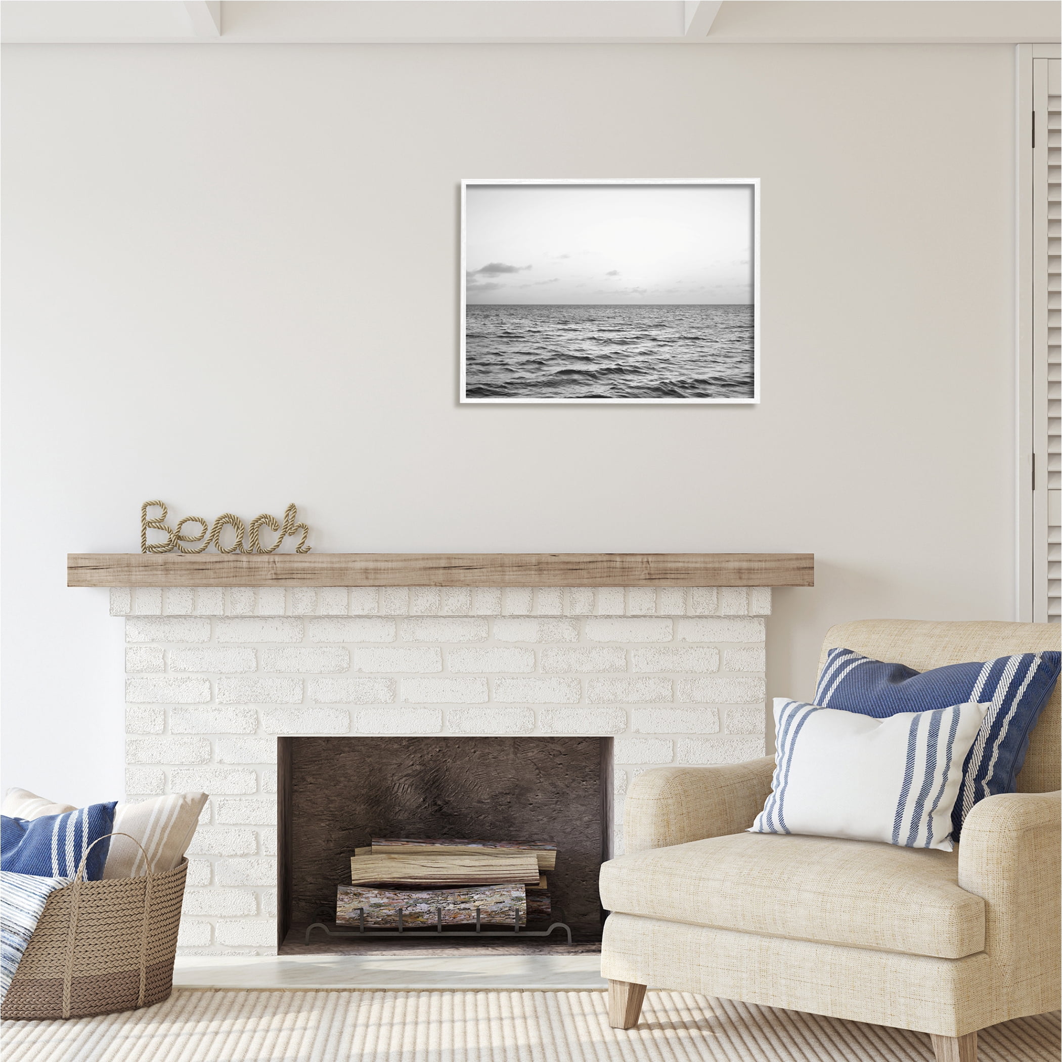 Stupell Industries Rough Grey Sea Waves Nature Photography White Framed Art Print Wall Art, 30 x 24