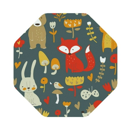 

Matuu Cute Animal Forest for Cup Coasters Set of 6 Leather Coasters Desk Coasters for Office Measures 4” x 4” Octagon