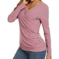 thumbnail image 3 of HUBARY Women Side Buttons Surplice Wrap V-neck Long-sleeved T-shirt, 3 of 5