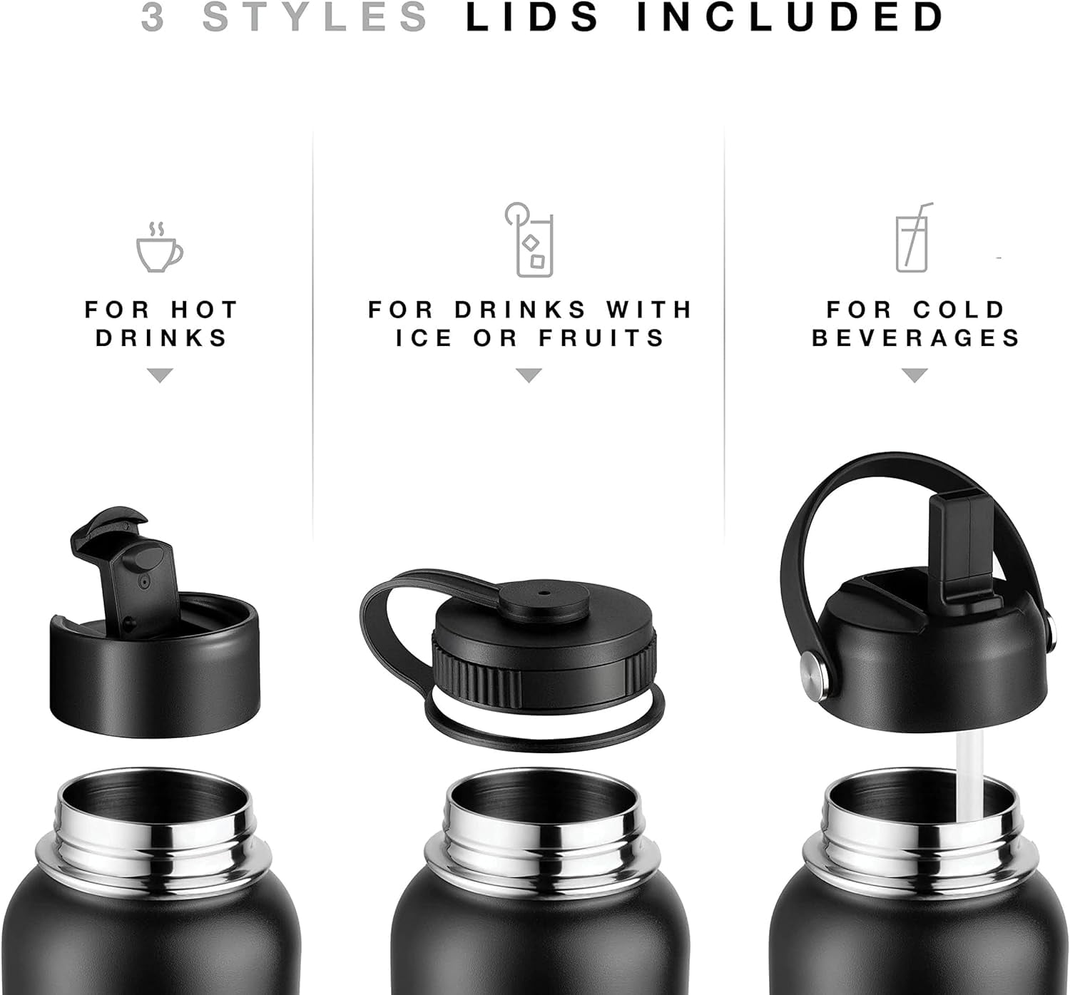 Brewberry Stainless Steel Sports Bottle and Travel Mug for Hot and Cold Beverages, Wide Mouth, Double Wall Insulated Hydration Sports Water Bottle for Hiking, Biking, and Activities, 40 oz BPA Free
