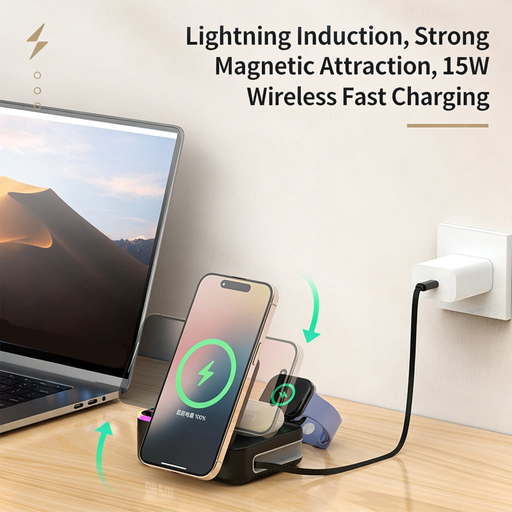 3 In 1 15W Magnetics Chargers With Flexible Retractable Cable For Phones And Watches