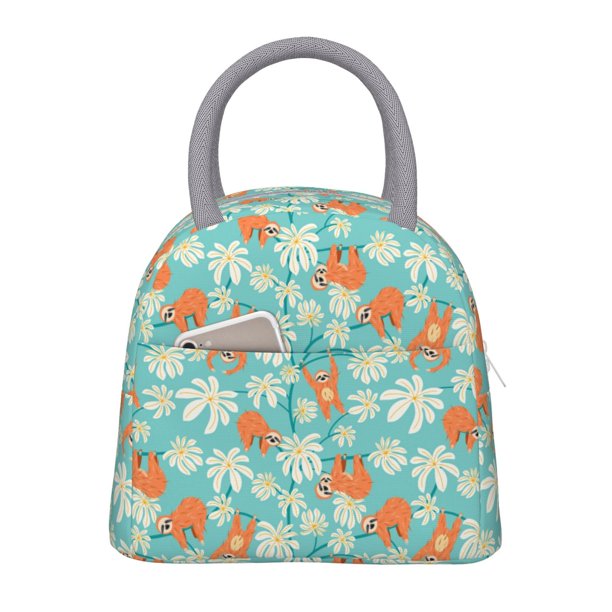 Balery Cute Sloth on Floral Tree Bolsa de Almuerzo para Mujeres, Caja de Almuerzo, Bolsa de Almuerzo Pequeña Impermeable, Tote de Almuerzo Reutilizable con Gran Capacidad