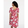 thumbnail image 5 of Time and Tru Women's and Women's Plus Tie Back Mini Dress with Puff Sleeves, Sizes XS-4X, 5 of 6