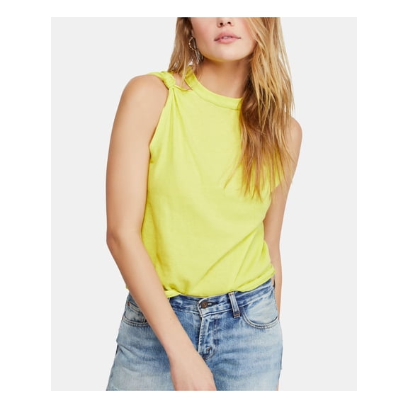 FREE PEOPLE Womens Yellow Sleeveless Crew Neck Tank Top XS