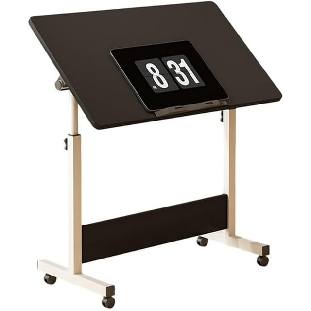 Royalbelle Bureau Debout à Hauteur Réglable, Petit Bureau Mobile Pliable avec Roulettes pour Ordinateur Portable, Postes de Travail Informatiques Portatifs pour Bureau à Domicile, Noir