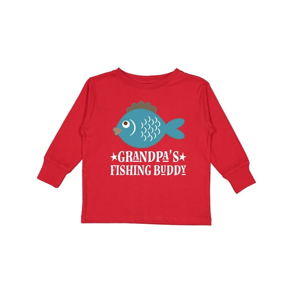 Inktastic Grandpa's Fishing Buddy Little Fisher Boys or Girls Long Sleeve Toddler T-Shirt