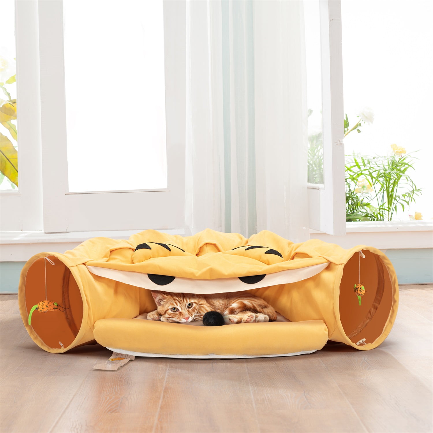 Pefilos 2-in-1 Large Cat Tunnel Bed for Indoor, Cat Tube with Collapsible Washable Cat Bed, Cat Toys for Small Medium Kitty City, Yellow Pefilos 2-in-1 Large Cat Tunnel Bed for Indoor, Cat Tube with Collapsible Washable Cat Bed, Cat Toys for Small Medium Kitty City, Yellow