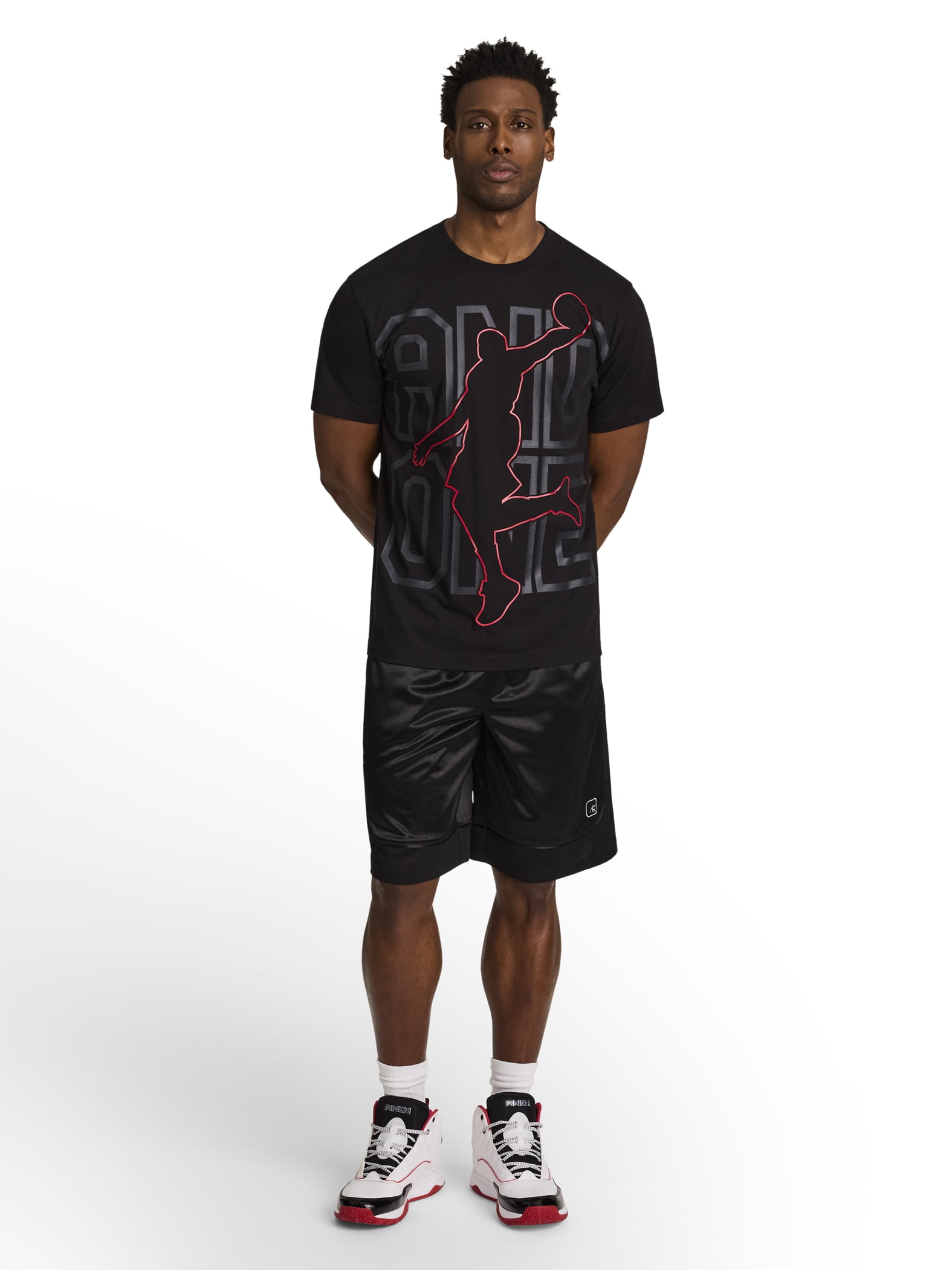 AND1 Men's and Big Men's All Court Short, 11" inseam, up to Size 5XL