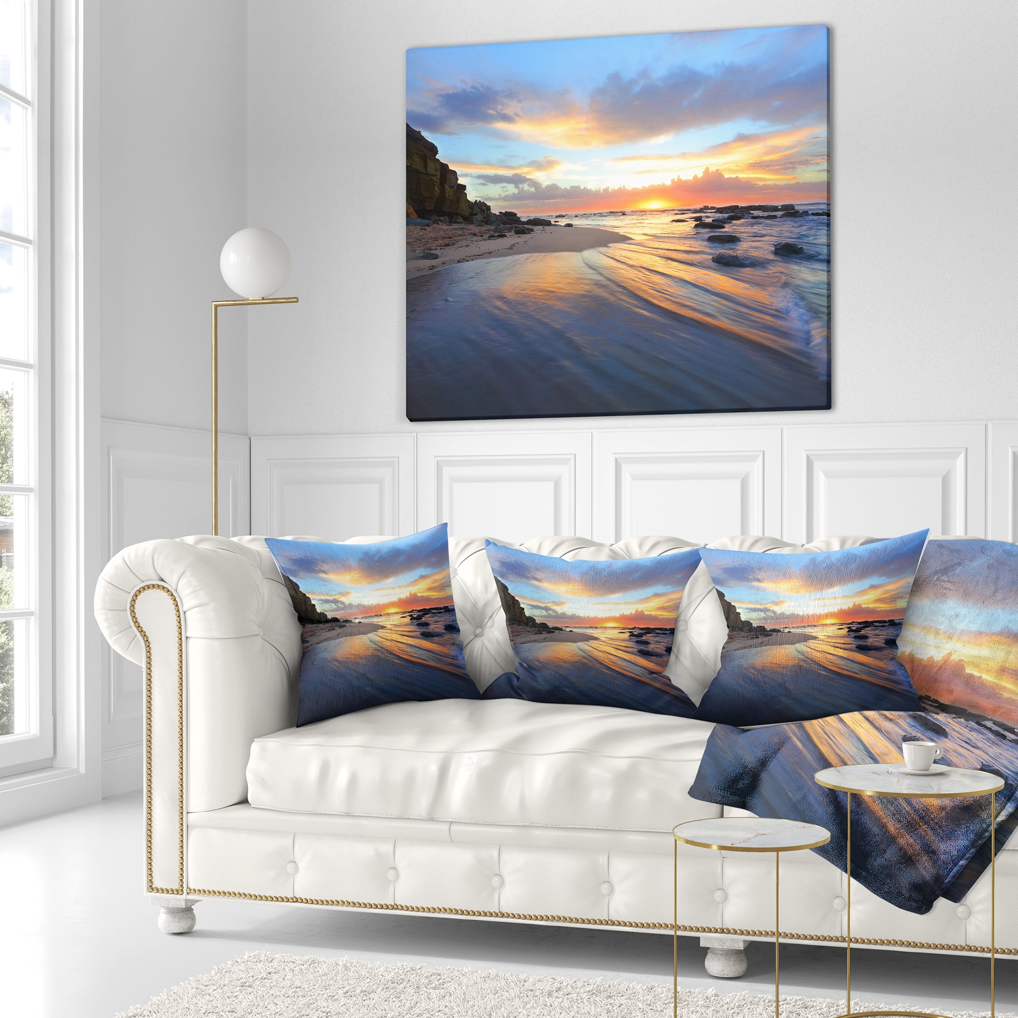 Designart Exotic Seashore Sunrise Australia - Seascape Throw Pillow - 18x18