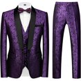 thumbnail image 1 of Trajes para hombre, ajuste regular, 3 piezas, esmoquin ajustado, chaleco, pantalones, chal, solapa, cachemir, conjunto de trajes para hombre para boda (morado, L) JAMW Sencillez, 1 of 5