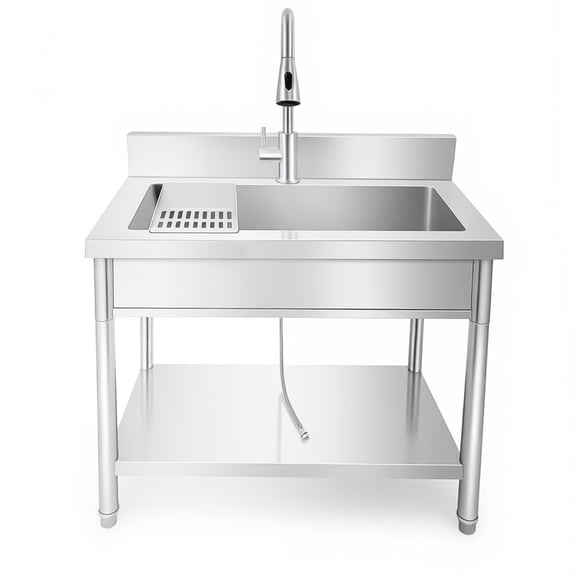 Muweixin  30 Inch Free Standing Stainless Steel Sink, Single Bowl Utility Sink with Pull Down Sprayer Faucet, Heavy Duty Kitchen Prep Sink for Laundry, Backyard, Restaurant, Garage