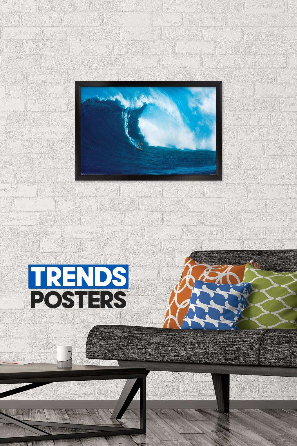 Big Wave Surfer Wall Poster, 14.725" x 22.375", Framed