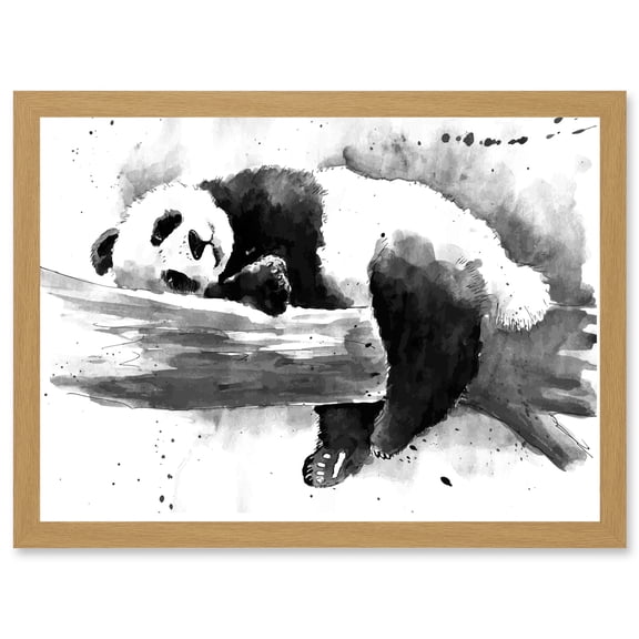 Panda Sleeping Watercolour Black White Artwork Framed Wall Art Print A4