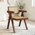 thumbnail image 2 of IVV Mid-Century Accent Armchair with Rubber Wood Frame, Woven Rattan Backrest & Seat, Indoor/Outdoor Dining Chair for Kitchen Patio Balcony (Brown, 1 Pack), 2 of 9