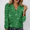 thumbnail image 2 of XDZJLR Womens Sparkly Sequin Tops Casual Loose Long Sleeve V Neck Elegant Glitter Shirts Blouses For Dressy Party Concert Disco S-Xxxxxl Green, 2 of 5