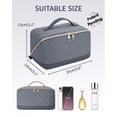 thumbnail image 2 of Travel Makeup Bag Cosmetic Bag Toiletry Bag for Women, Wide Open Organizer Pouch with Divider and Handle Portable Quilted Open Flat, Dusty Gray, 2 of 7