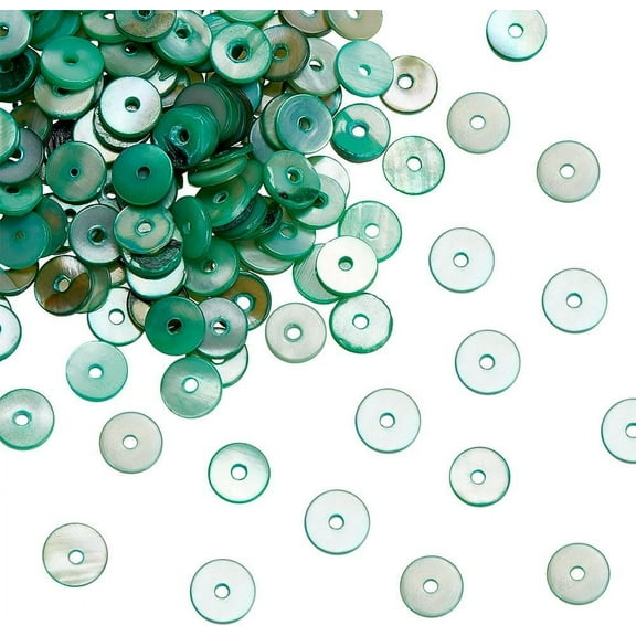 1Box 150 Pcs Natural Shell Beads Light Sea Green Flat Round Disc Spacer Beads Heishi Beads Shell Loose Beads for Jewelry Making DIY Bracelet Necklaces Pendant Handmade Decorations