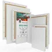 GenCrafts Stretched White Canvas Muti Pack - 5x7", 8x10", 9x12", 11x14" (2 of Each) Set of 8 - Triple Primed - 100% Cotton - for Acrylic, Oil, Other Wet or Dry Art Media - Artists Grade