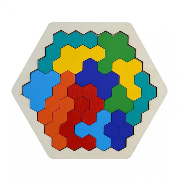 EQWLJWE Puzzle Toys Wooden Hexagonal Puzzle for Kid Adults Shape Pattern Block Tangram Brain Teaser