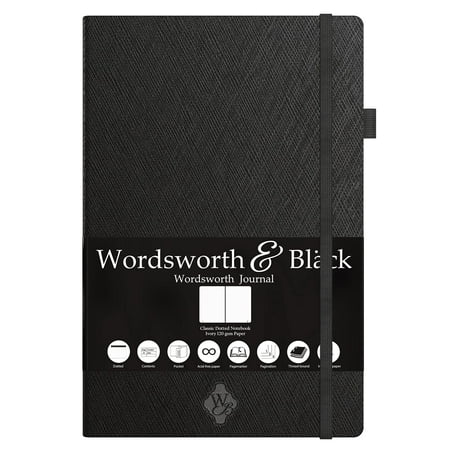 Wordsworth & Black Thin Classic Premium Grid Journal Pen Loop | A5 Dotted Hard Cover Paper Notebook
