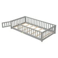 thumbnail image 4 of Twin Size Bed Frame for Kids, Solid Wood Floor Bed with Full-length Guardrails and 1 Door, Modern Low Platform Bed with Sturdy Slats Support for Boys and Girls, No Box Spring Needed, Gray, 4 of 7