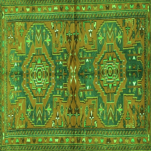 Ahgly Company Machine Washable Indoor Square Persian Green Traditional Area Rugs, 5' Square