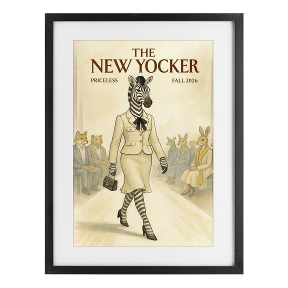 Stupell Industries Traditional New Yocker Zebra Model Black Framed Print Under Glass, 14 x 20, by Grotto Studios