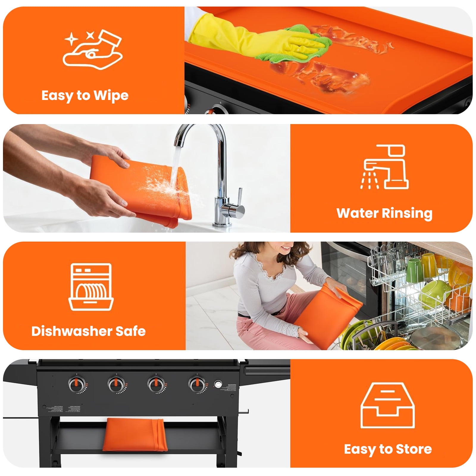 KOYMISKU 36" Silicone Griddle Mat & 16" Spatula Mat,Blackstone Heavy Duty Food-Grade Full-Edge Reusable Griddle Cover for All-Season Protection