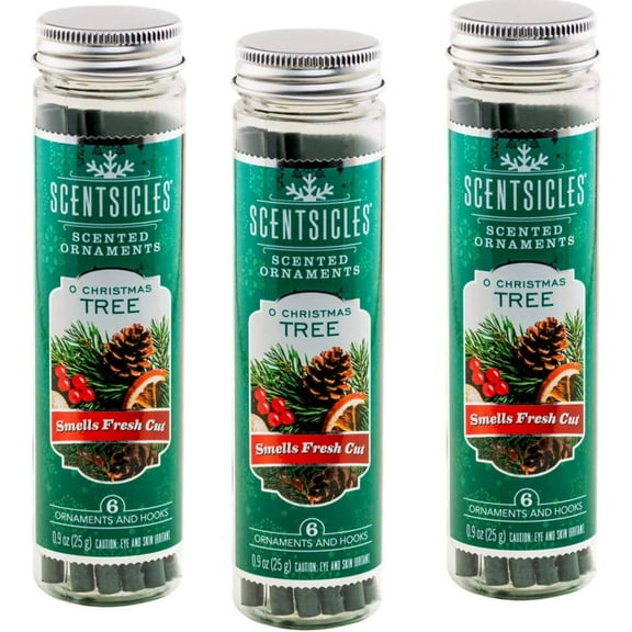 Scentsicles O Christmas Tree Scented Ornaments with Hooks - 3 Bottles (18 Sticks Total)