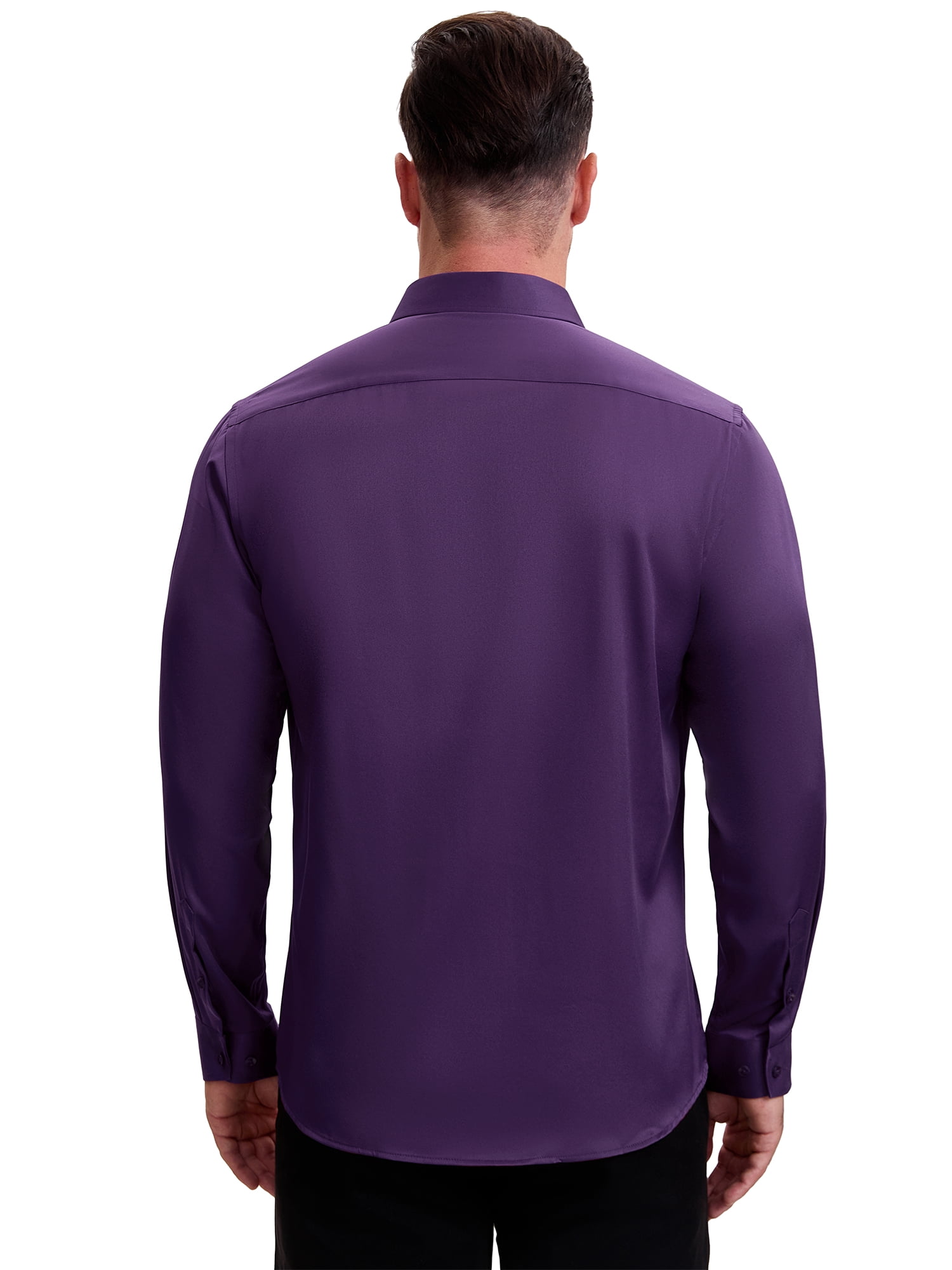 DARING DIVA Men's Point Collar Long Sleeve Button Down Formal Shirts XL Dark Purple