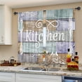 thumbnail image 4 of Teal Purple Farmhouse Country Kitchen Curtains Short Small Wooden Board Rustic Rod Pocket Funny Quotes Fork and Spoon Colorful Bedroom Living Room Treatment Fabric 2 Panels 27.5Wx39H Inch, 4 of 6