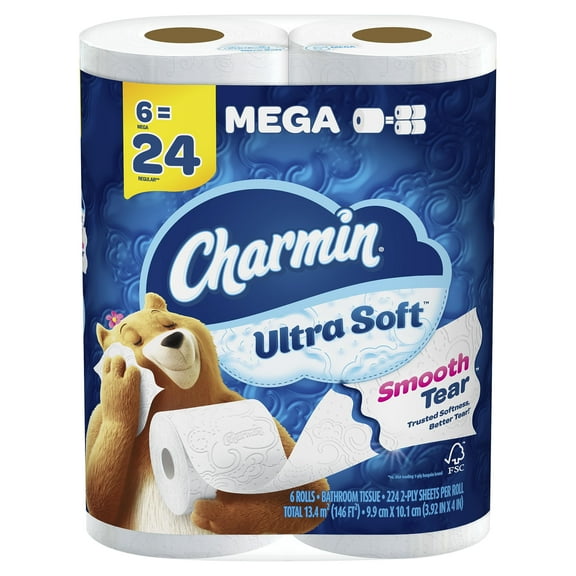 Charmin Ultra Soft Toilet STF9 Paper 6 Mega Rolls = 24 Regular Rolls