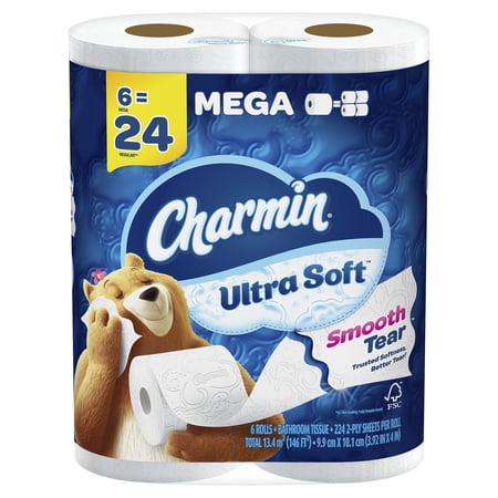 Charmin Ultra Soft Toilet STF9 Paper 6 Mega Rolls = 24 Regular Rolls