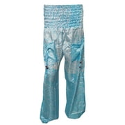Mogul Women's Pants Blue Silk Sari Printed Trousers Harem Pant