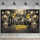 thumbnail image 1 of Happy Birthday Backdrop Decorations Glitter Black and Gold Happy Birthday Party Banner Photography Background Birthday Decorations Party Supplies for, 1 of 4