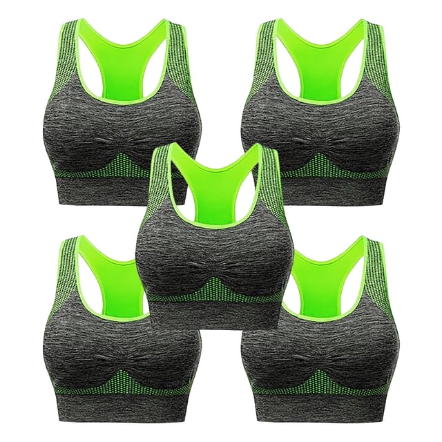Timegard 5pc Racerback Bras for Women Sports Bras Low Impact Wireless High Support Breathable Workout Bras