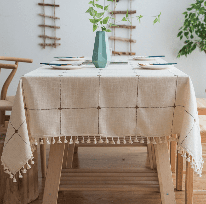 Round Shape Table Cloth With Tassels Embroidered Pattern Luxury Home Decoration 