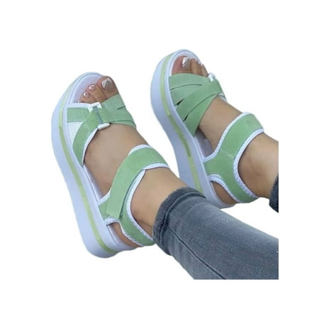 

Gomelly Womens Sandal Summer Platform Sandals Ankle Strap Shoes Lightweight Ladies Women Green 7.5