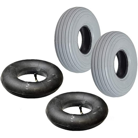 AlveyTech 3.00-4 (10"x3") Mobility Tire and Inner Tube Sets with Ribbed Tread (Set of 2)