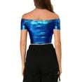 thumbnail image 4 of Allegra K Women's  Metallic Shiny Party Off Shoulder Crop Top, 4 of 7
