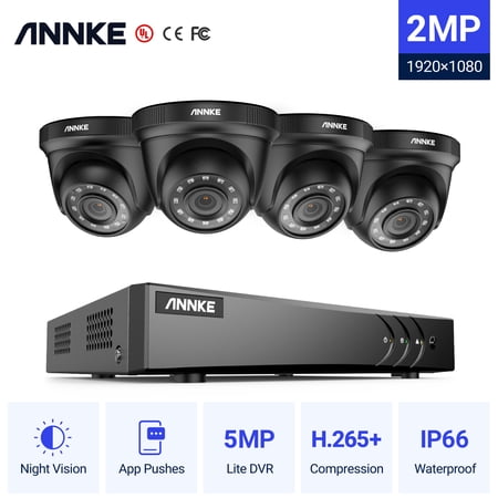 UPC: 0615116532545 | ANNKE 8CH Security 5Mp Lite HD-TVI DVR Recorde System and 4Pcs 1080P Weatherproof Outdoor Security Cameras-Black& NO Hard Drive Disk