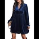 thumbnail image 1 of Vestido Elegante Retro Corto Holgado con Escote en V y Larga de Terciopelo de Color Liso para Mujer, Ropa de Moda para Otoño e Invierno. Azul Marino S, 1 of 9